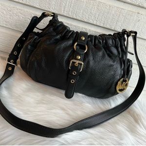 MICHAEL KORS Black Leather Nappa Lamb Flap Crossbody Shoulder Bag
